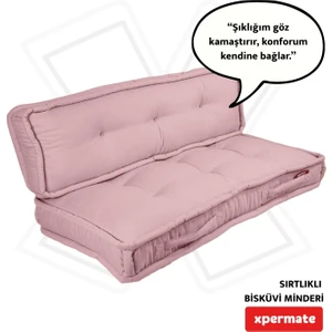 Bisküvi Minder Petek Önü Palet Üstü Minderi Fransız Minder Bank ve Bahçe Minderi 60X120X14 cm Pembe
