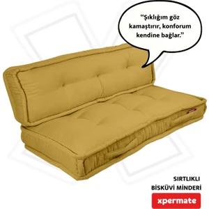 Bisküvi Minder Petek Önü Palet Üstü Minderi Fransız Minder Bank ve Bahçe Minderi 60X120X14 cm Hardal