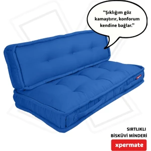 Bisküvi Minder Petek Önü Palet Üstü Minderi Fransız Minder Bank Ve Bahçe Minderi 60x120x14 Cm Mavi