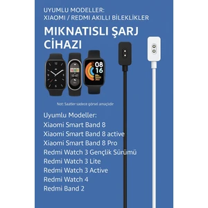 Xiaomi Redmi /watch 3/watch 3 Active /watch 4/band 2/mi Band 8/band 8 Active Uyumlu Şarj Kablosu