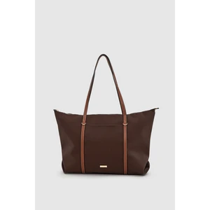 Velie Paraşüt Kumaş Şeritli Shopper Çanta Acı Kahve-Taba