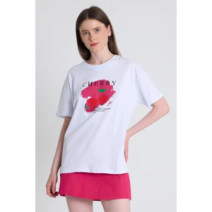 Beyaz %100 Pamuk Yazı Baskılı Tişört 2150-15M