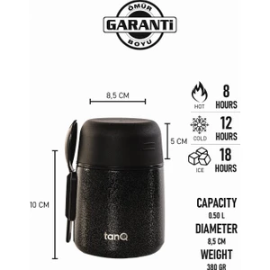 Ömür Boyu Garantili Bento Paslanmaz Çelik Yemek-Mama Termosu Titan Black 0.50 Lt- (17 Oz)