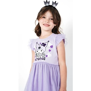 Kuromi Lila Tül Detaylı Kısa Kollu Kız Çocuk Elbisesi