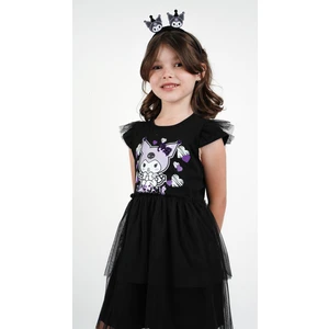 Kuromi Siyah Tül Detaylı Kısa Kollu Kız Çocuk Elbisesi