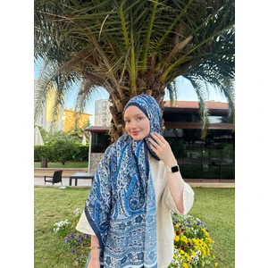 Kamer Scarf Etnomix Serisi Soft Pamuk Etnik Desen Şal Indigo Mavisi
