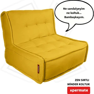 Zen Sırtlı Minder Koltuk Iskandinav Tarzı Yer Koltuğu Sırtlıklı Oturma Minderi 80x60 Sarı