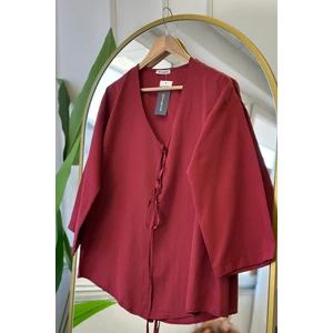 Bordo Ön Bağlamalı Kimono