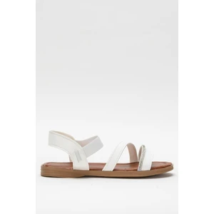 Kadın Taş Bantlı Sandalet Ayakkabı Beyaz