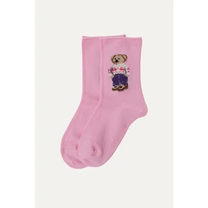 Kız Çocuk Teddy Desenli Latiksiz Modal Soket Çorap Pembe
