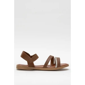 Kadın Taş Bantlı Sandalet Ayakkabı Taba