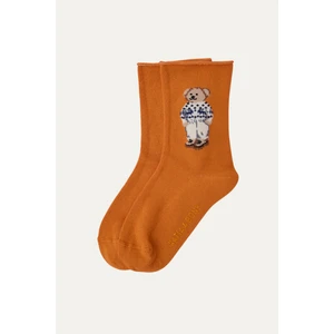 Katia & Bony Kız Çocuk Teddy Desenli Lastiksiz Modal Soket Çorap Turuncu