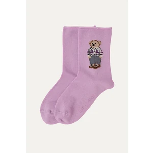 Kız Çocuk Teddy Desenli Lastiksiz Modal Soket Çorap Lila