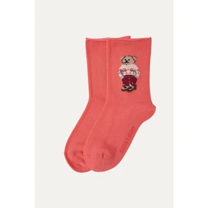 Katia & Bony Kız Çocuk Teddy Desenli Lastiksiz Modal Soket Çorap Koyu Pembe
