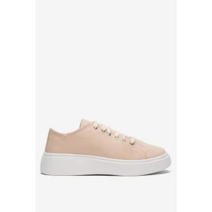 Kadın Rahat Kalıp Kalın Taban Keten Sneakers Bej