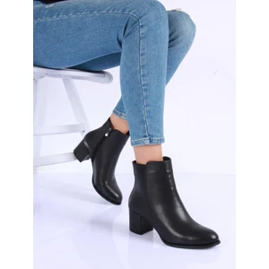 Analin Shoes Kadın Deri Günlük Topuklu Bot - Siyah