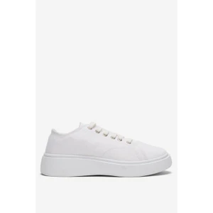 Kadın Rahat Kalıp Kalın Taban Keten Sneakers Beyaz