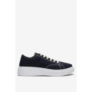 Kadın Rahat Kalıp Kalın Taban Keten Sneakers Lacivert