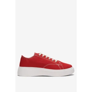 Kadın Rahat Kalıp Kalın Taban Keten Sneakers Kırmızı