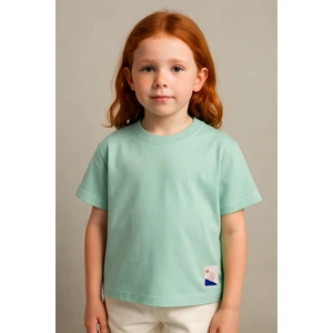 Unisex Çocuk %100 Pamuklu Basic Tişört - Açık Yeşil  (3-4 Yaş 8-9 Yaş)
