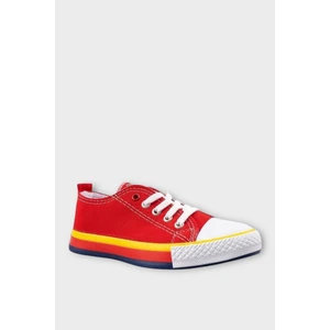 Unisex Erkek Kız Çocuk Keten Kısa Convers Modeli Bağcıklı Spor Ayakkabı KIRMIZI