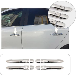 Renault Megane 3 Uyumlu 2010-2015 Krom Kapı Kolu 4 Kapı Paslanmaz Çelik (4 Kol Sensörlü)