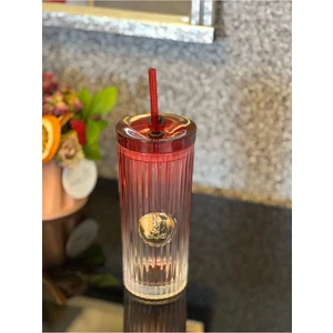 Pipetli Cam Bardak Tekli Pinterest Model  Kırmız 450 ml