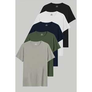Siyah Beyaz Lacivert Haki Gri Relaxed Fit Pamuklu Erkek 5'li T-Shrit