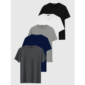 Siyah Beyaz Lacivert Gri Antrasit Relaxed Fit Pamuklu Erkek 5'li T-Shirt