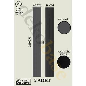 Antrasit (2 Adet) 40X240CM Yeni Nesil Akustik Ahşap Duvar Paneli