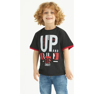 Erkek Çocuk Siyah Renkli Up Baskılı Kısa Kollu Tişört