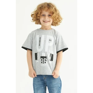 Bisiklet Yaka Kısa Kol Up Yazı Baskılı Gri Renk Erkek Çocuk Tshirt