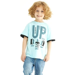 Bisiklet Yaka Kısa Kol Up Yazı Baskılı Mint Renk Erkek Çocuk Tshirt