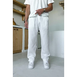 Beyaz Bel Lastikli Müslin Kumaş Pantolon