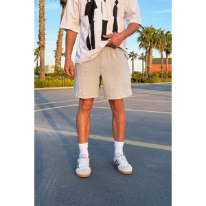 Bermuda Bel Lastikli Gri Melanj Basic Şort