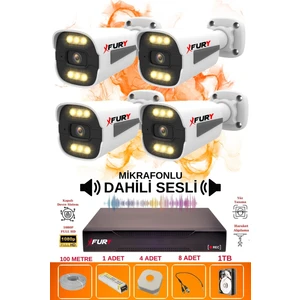 4 Lü Sesli 6 Warm LED Gece Renkli Görüş Su Geçirmez Güvenlik Kamerası Seti 1tb