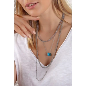 Gümüş Rengi Boncuk Detaylı Çoklu Kolye