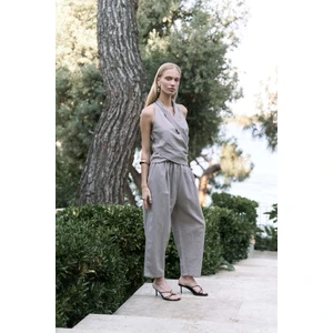 Struana Kruvaze Gri Crop Pantolon Takım