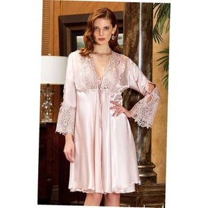 481 Çeyizlik Ipek Saten Dantelli Kısa Altılı Set - Pudra