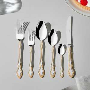 Adriana Altın Sade 6 Kişilik 36 Parça Kutulu Çatal Kaşık Bıçak Takımı