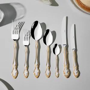 Adriana Altın Sade 12 Kişilik 89 Parça Deri Kutulu Çatal Kaşık Bıçak Takımı