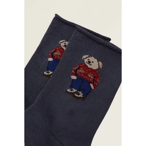 Kadın Teddy Desenli Lastiksiz Modal Soket Çorap Gri