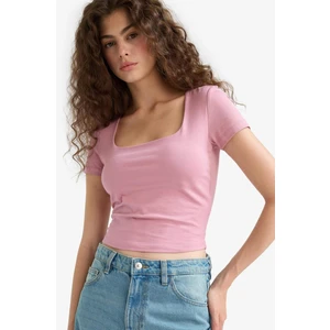 Fitted U Yaka Basic Düz Kısa Kollu Tişört C6102AX25SM