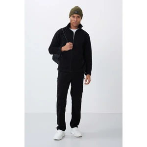 Tommy Life Siyah Dik Yaka Basic Fermuar Cepli Standart Kalıp Erkek Polar Eşofman Takımı - 85193