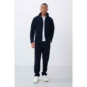 Tommy Life Lacivert Dik Yaka Basic Fermuar Cepli Standart Kalıp Erkek Polar Eşofman Takımı - 85193