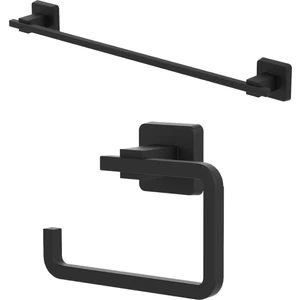 Kare Mat Siyah Kapaksız Kağıtlık + Uzun Havluluk Ikili Banyo Seti