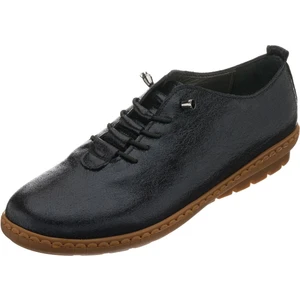Costo Shoes 41-42-43-44 Numaralarda KT1528 Siyah Simli Sedefli Deri Şık ve Rahat Kauçuk Taban Büyük Numara Kadın Ayakkabı