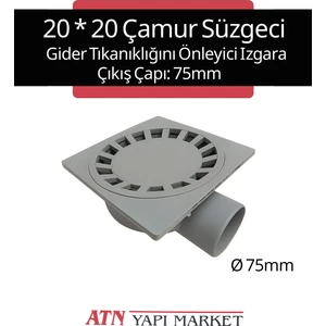 20X20 Çamur Sifonu Ø75 Yan Çıkışlı - Yer Drenaj Izgarası - Gider Tıkanıklığını Önleyici Izgara