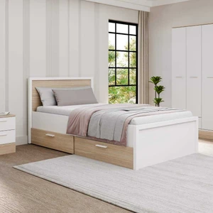 adore mobilya London Tek Kişilik 2 Çekmeceli  Karyola-Meşe-Beyaz 113X103X204 cm (Gxyxd)