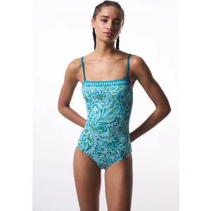 Çiçekli Tropic Leaf Straplez Mayo